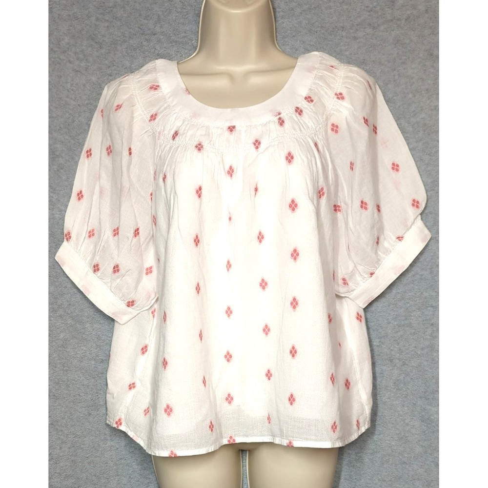 J.Crew Top Blouse Women M Smock-neck Puff-sleeve Relaxed Swingy Fit Boho Prairie